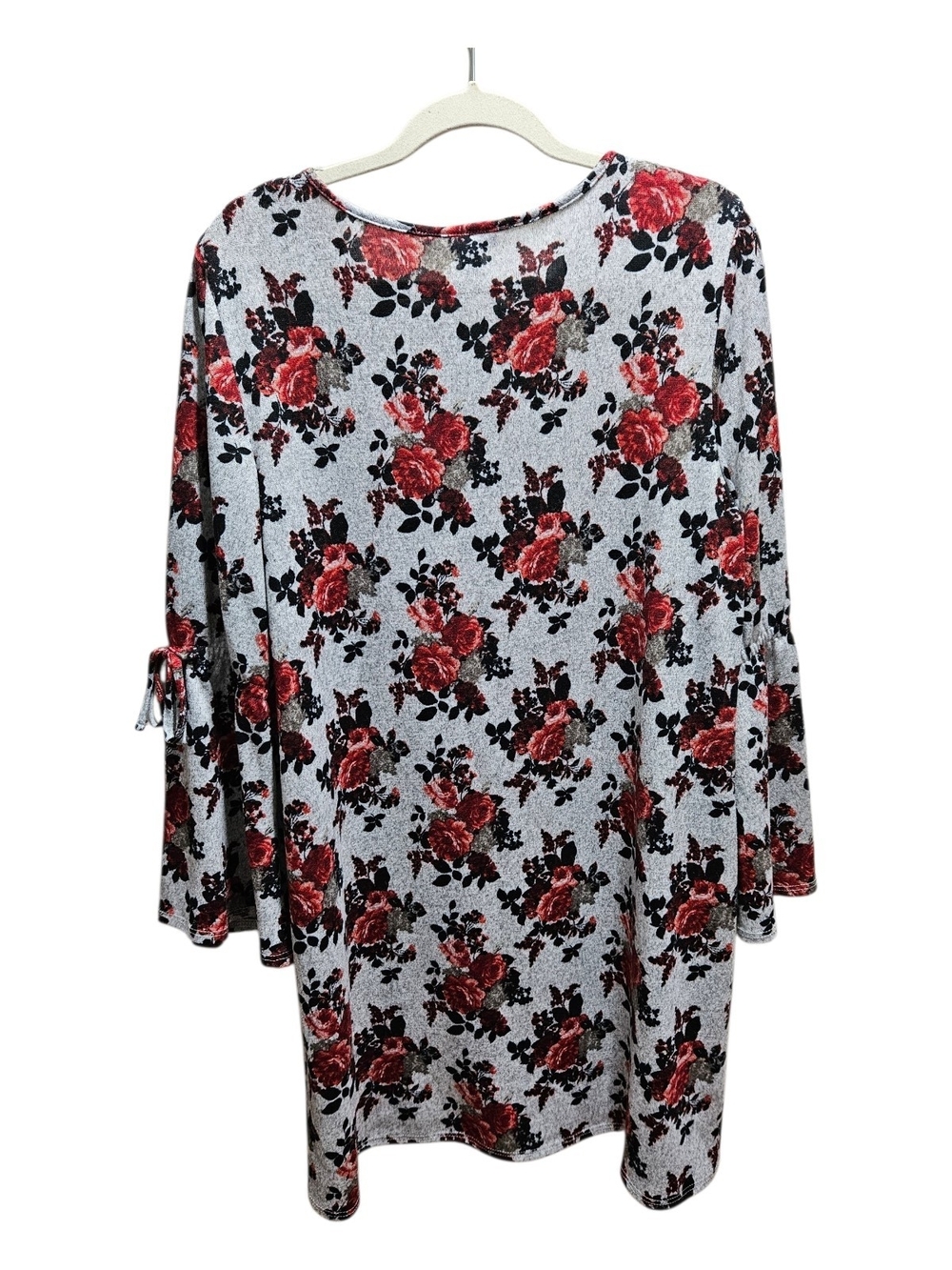 NWT Deadstock Sears Canada Floral Bell Sleeve A-Line Tunic Dress Grey Red XL - Picture 4 of 12